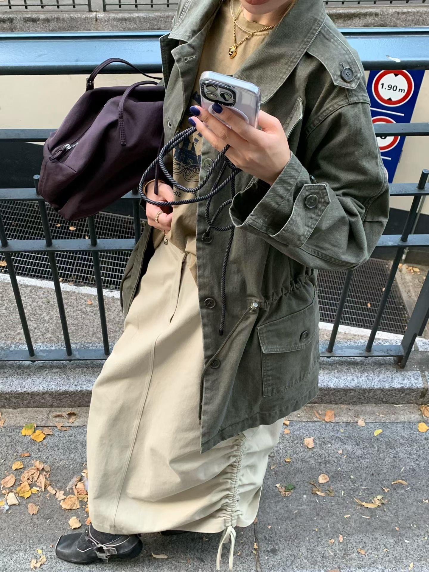 排扣外抽繩軍裝外套